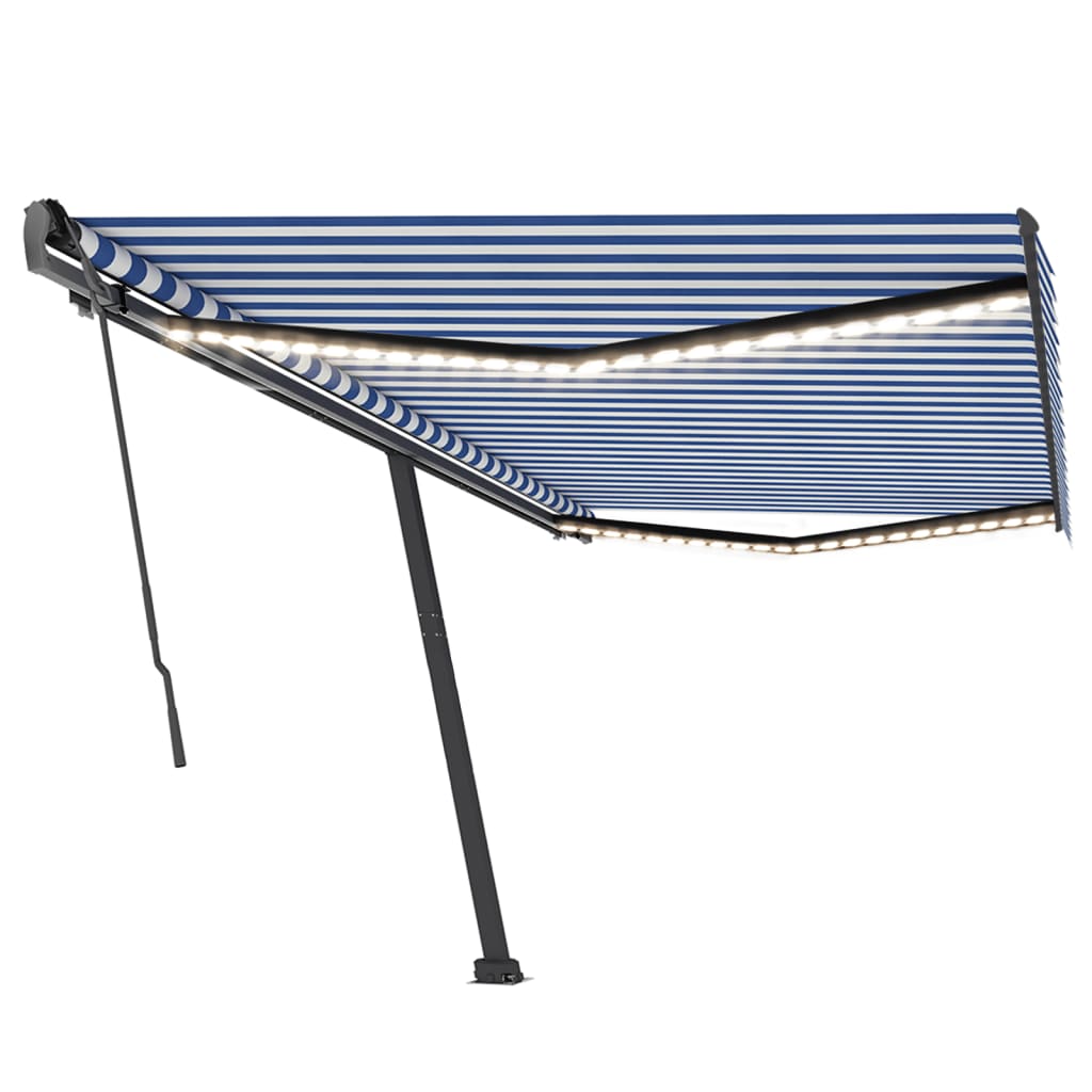 Vidaxl Luifel extensible manuellement avec LED 500x350 cm bleu et blanc