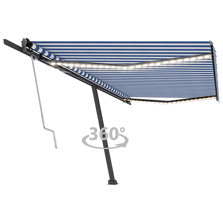 Vidaxl luifel automatique avec led et capteur de vent 500x350 cm blanc bleu