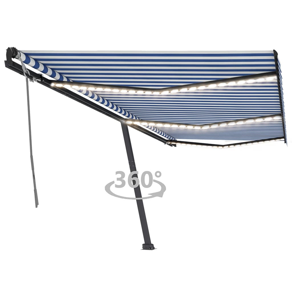 Vidaxl Luifel extensible manuellement avec LED 600x350 cm bleu et blanc