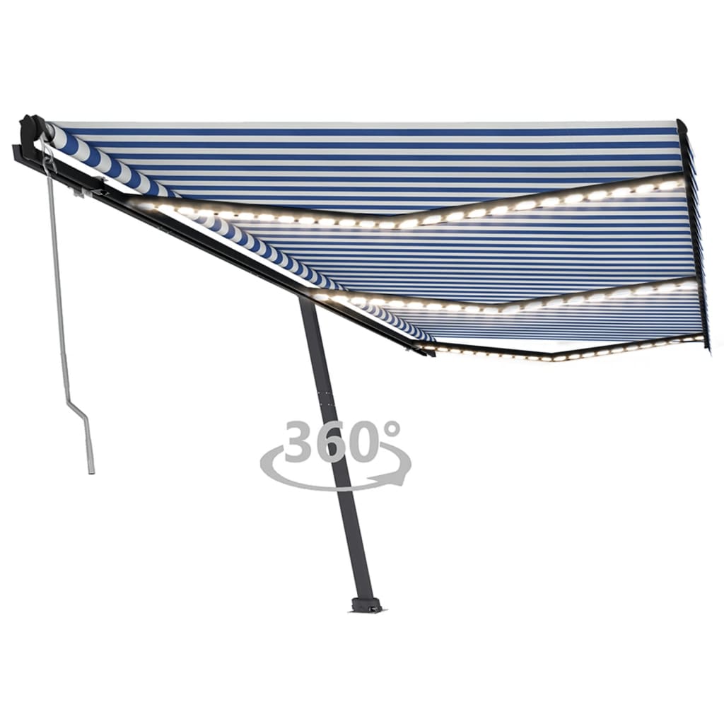Vidaxl luifel automatique avec led et capteur de vent 600x350 cm blanc bleu