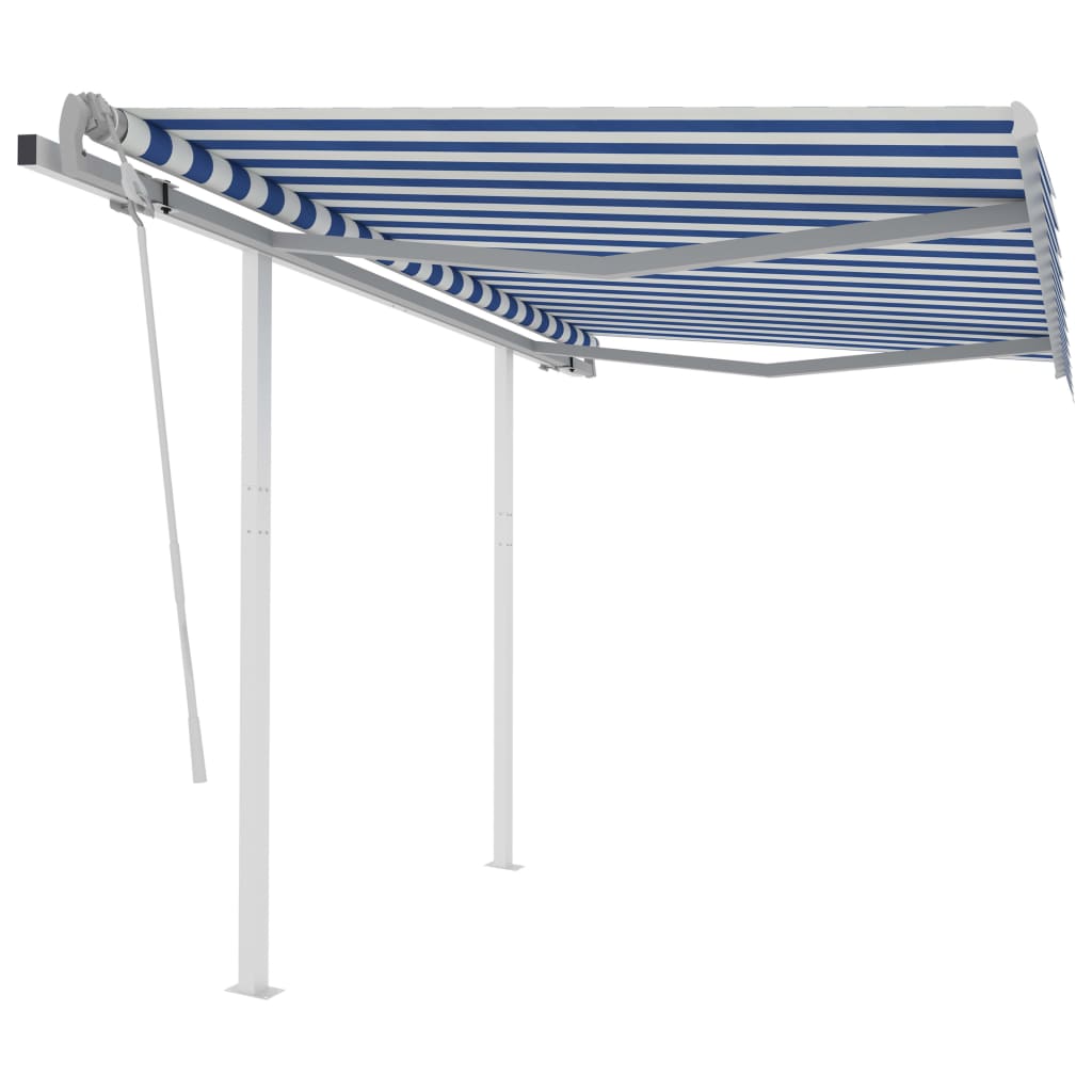 Vidaxl Luifel extensible manuellement avec des poteaux 3x2,5 m bleu et blanc