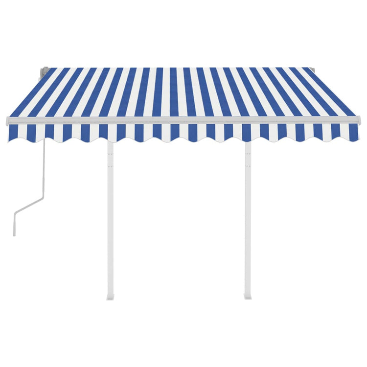 Vidaxl Luifel extensible manuellement avec des poteaux de 3,5 x 2,5 m bleu et blanc