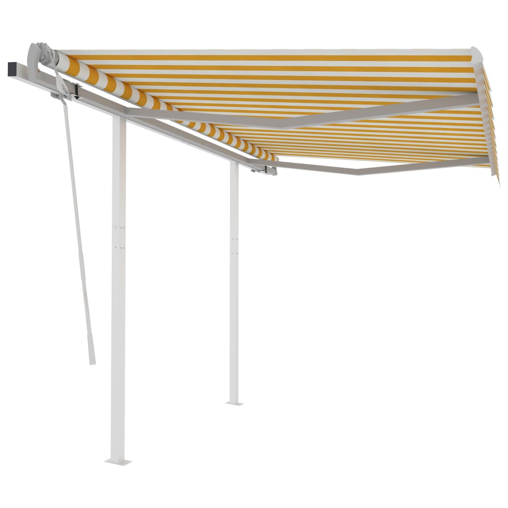 Vidaxl Luifel extensible manuellement avec des poteaux de 3,5 x 2,5 m jaune et blanc