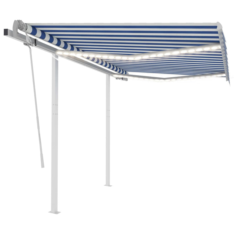 Vidaxl Luifel extensible manuellement avec LED 3,5 x 2,5 m bleu et blanc