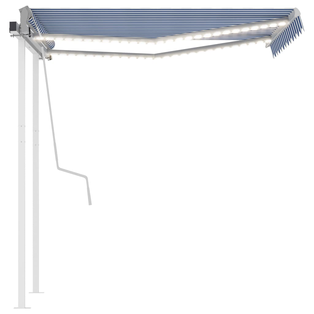 Vidaxl Luifel extensible manuellement avec LED 3,5 x 2,5 m bleu et blanc