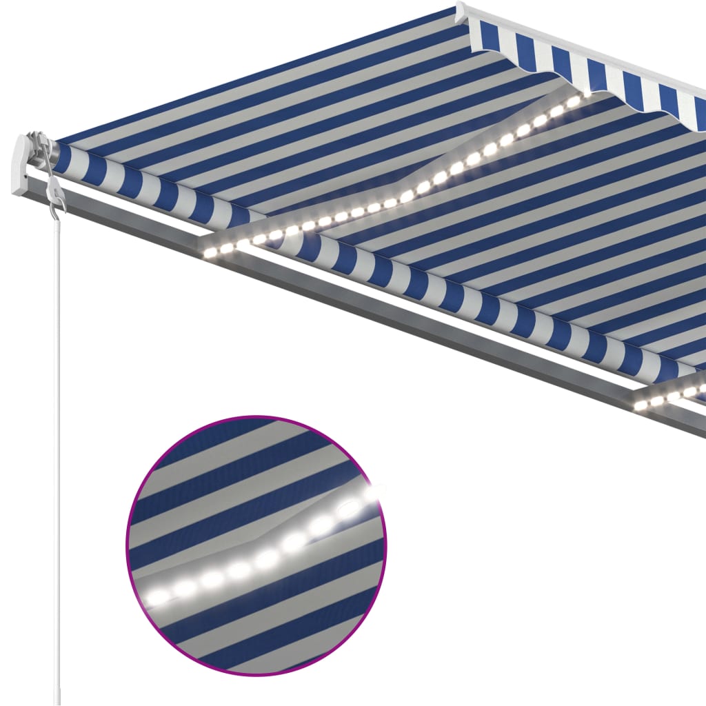 Vidaxl Luifel extensible manuellement avec LED 3,5 x 2,5 m bleu et blanc