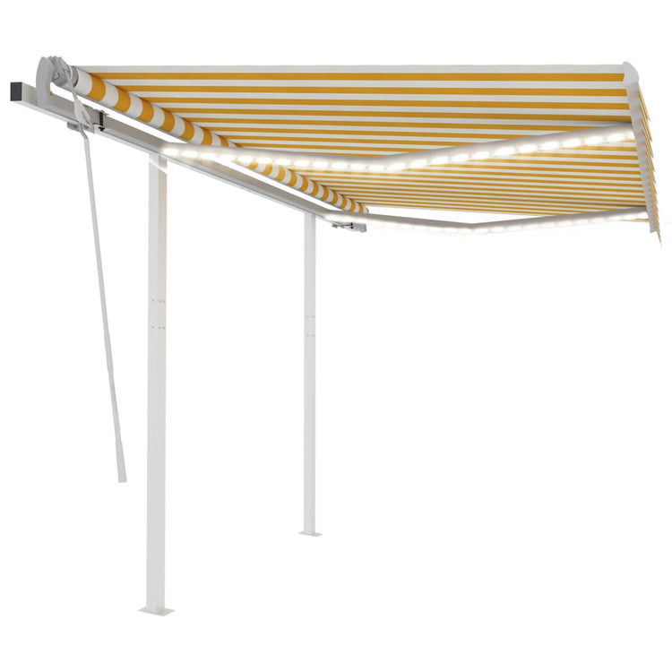 Vidaxl luifel extensible manuellement avec LED 3,5 x 2,5 m jaune et blanc