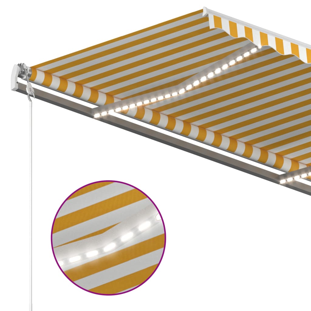 Vidaxl luifel extensible manuellement avec LED 3,5 x 2,5 m jaune et blanc