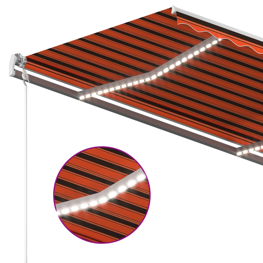 Vidaxl Luifel extensible manuellement avec LED 3,5 x 2,5 m d'orange et brun