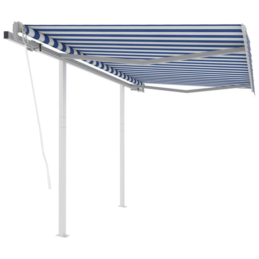 Vidaxl Luifel a automatiquement extensible avec des poteaux de 3,5 x 2,5 m bleu et blanc