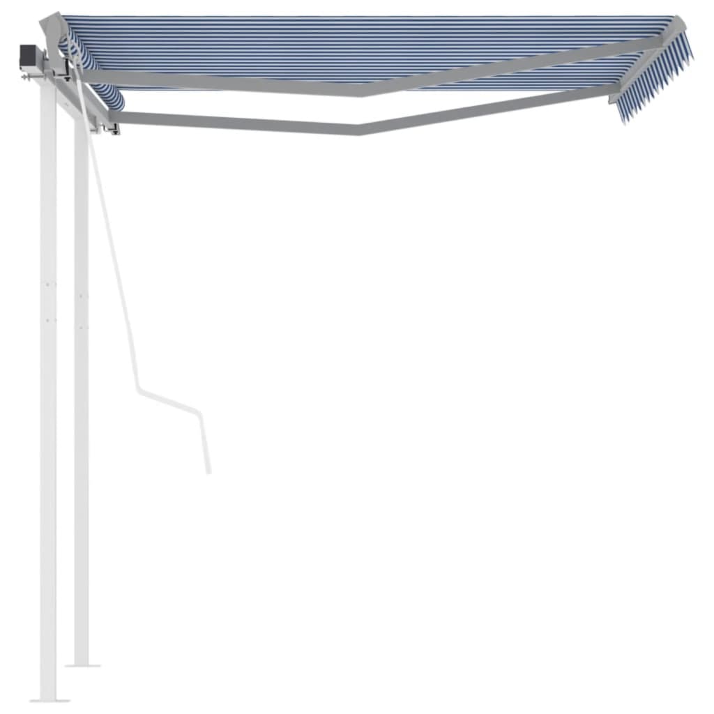 Vidaxl Luifel a automatiquement extensible avec des poteaux de 3,5 x 2,5 m bleu et blanc
