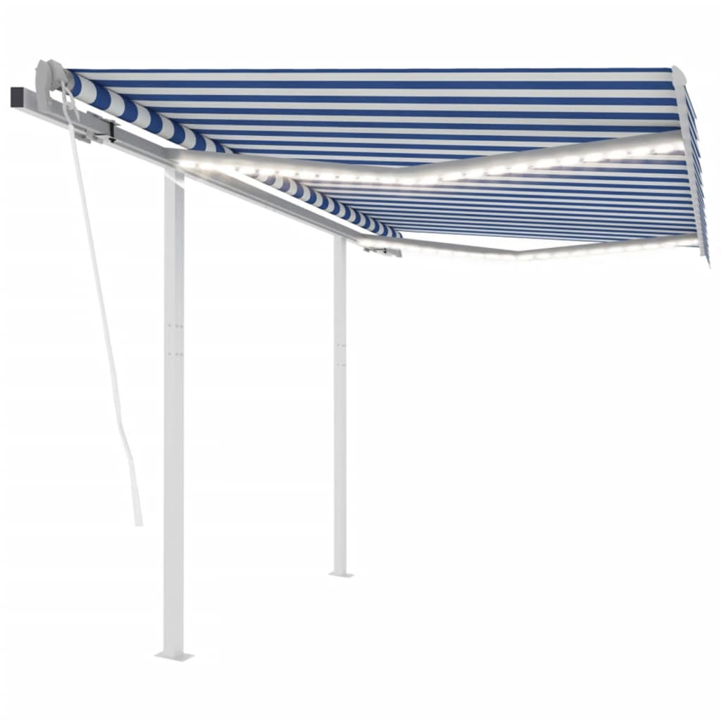Vidaxl Luifel automatique avec led et capteur de vent 3,5x2,5 m bleu et blanc
