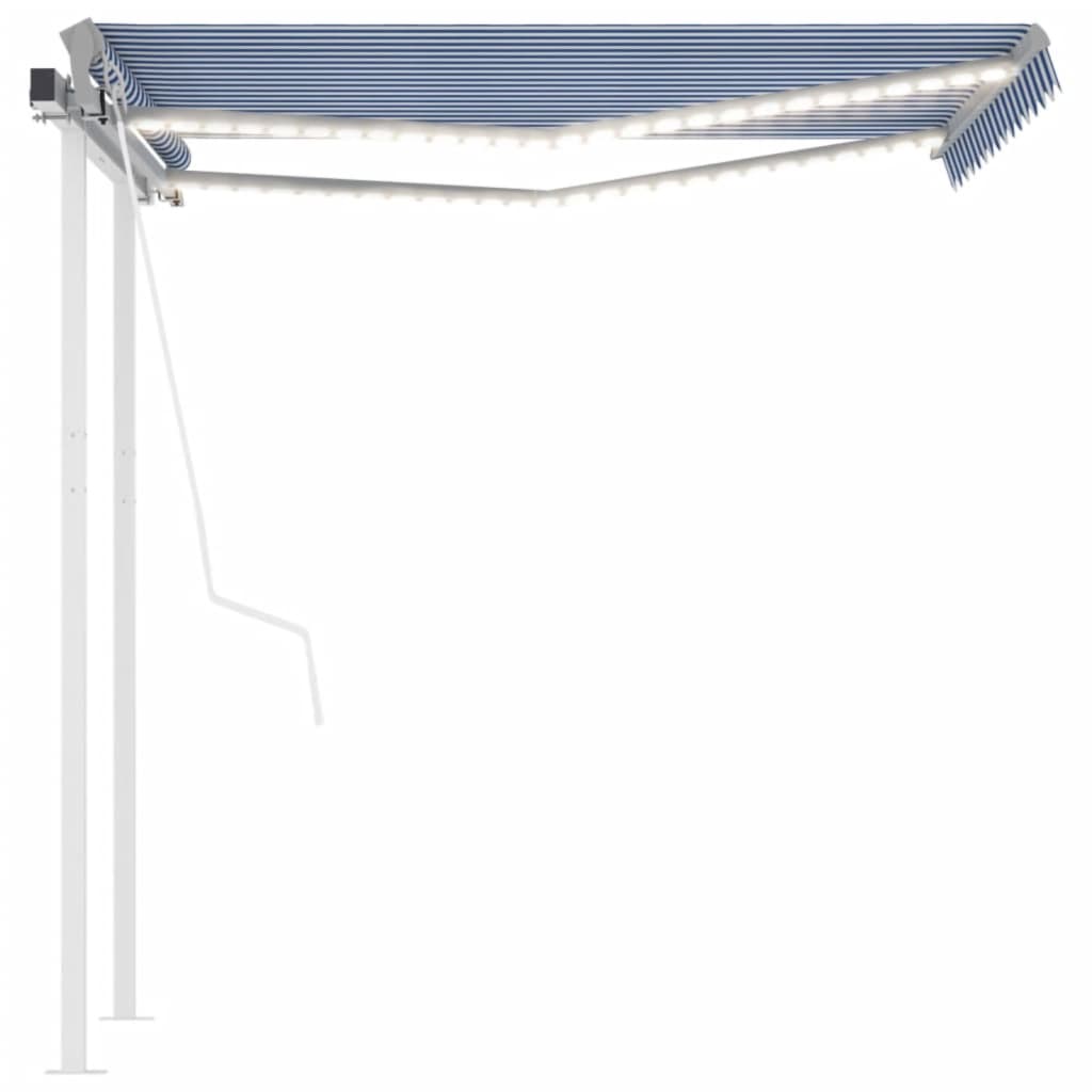Vidaxl Luifel automatique avec led et capteur de vent 3,5x2,5 m bleu et blanc