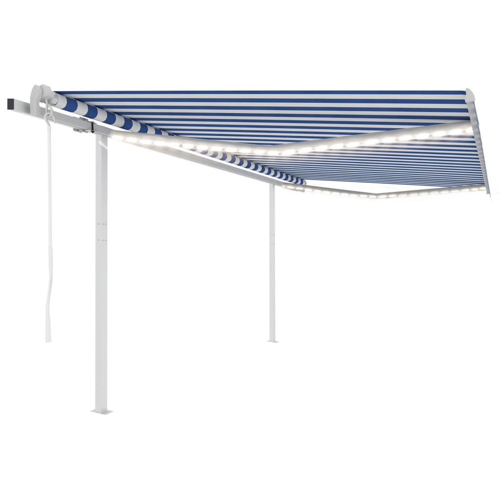Vidaxl luifel automatique avec led et capteur de vent 4x3 m bleu et blanc