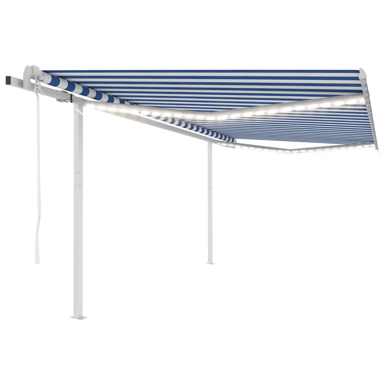 Vidaxl luifel automatique avec led et capteur de vent 4x3 m bleu et blanc