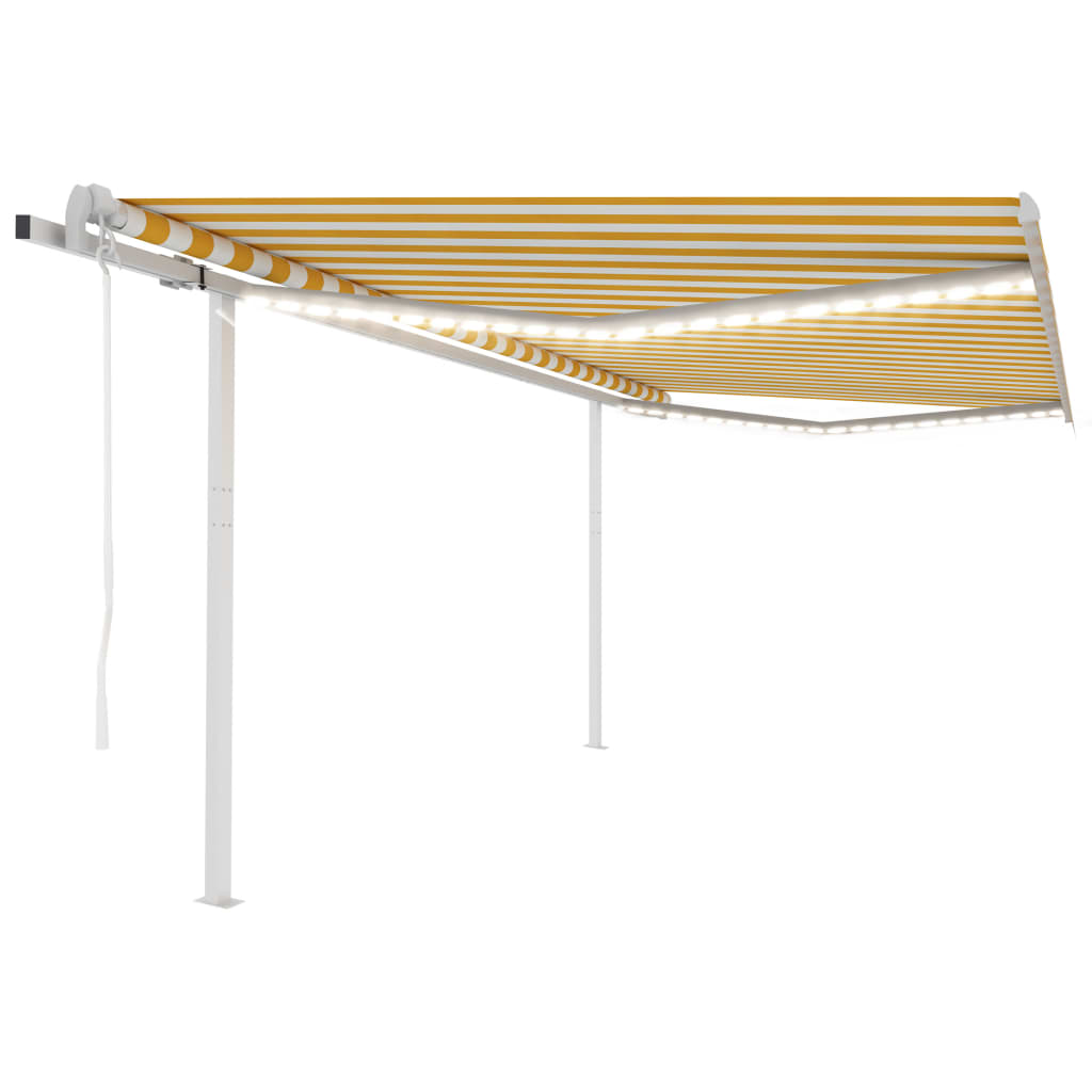 Vidaxl luifel automatique avec led et capteur de vent 4x3 m jaune et blanc