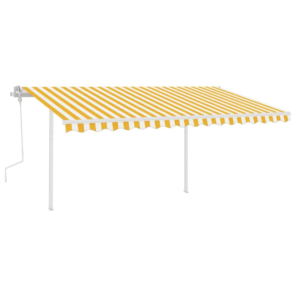 Vidaxl luifel extensible manuellement avec des poteaux 4,5x3 m jaune et blanc