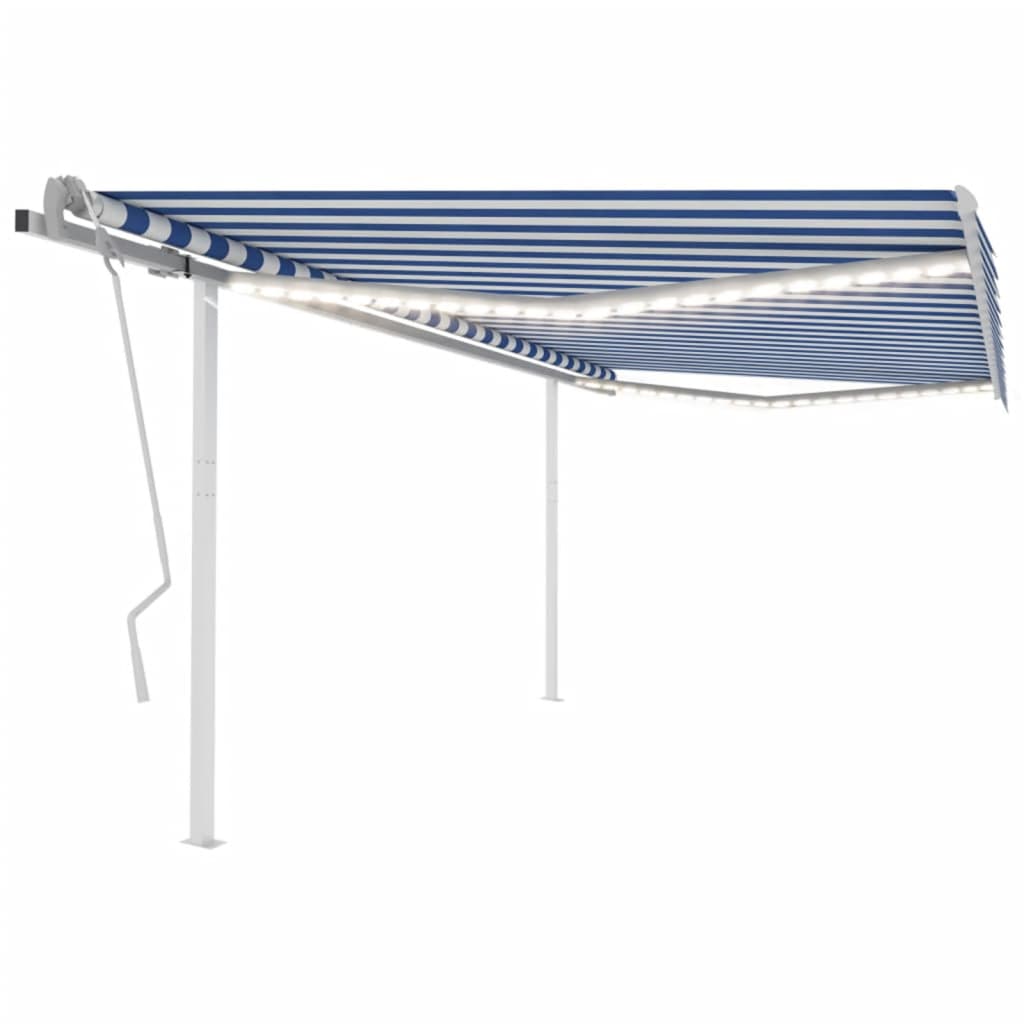 Vidaxl Luifel extensible manuellement avec LED 4,5x3 m bleu et blanc
