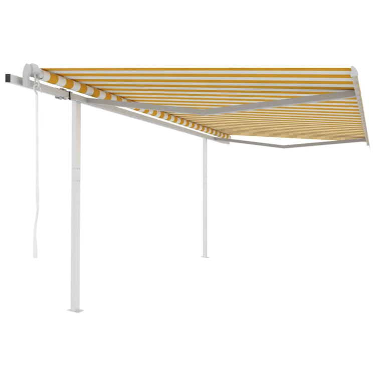 Vidaxl Luifel est automatiquement extensible avec des poteaux 4,5x3 m jaune et blanc