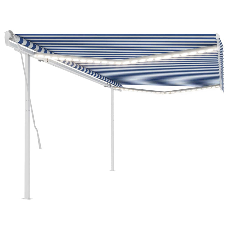 Vidaxl luifel extensible manuellement avec LED 5x3 m bleu et blanc