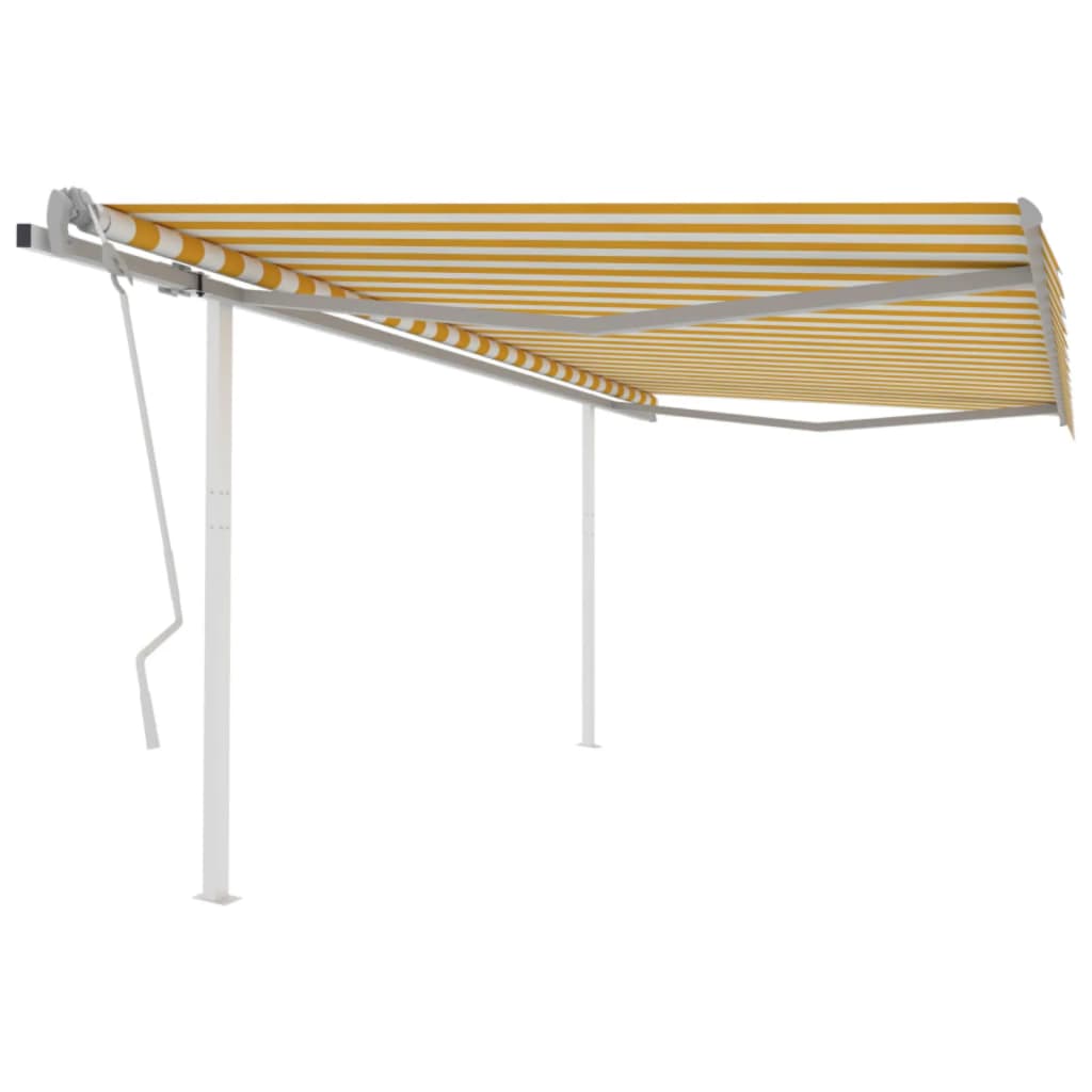 Vidaxl luifel extensible manuellement avec des poteaux 4x3,5 m jaune et blanc