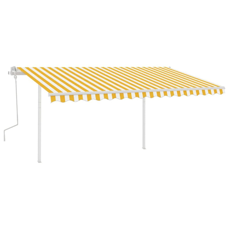 Vidaxl luifel extensible manuellement avec des poteaux 4x3,5 m jaune et blanc