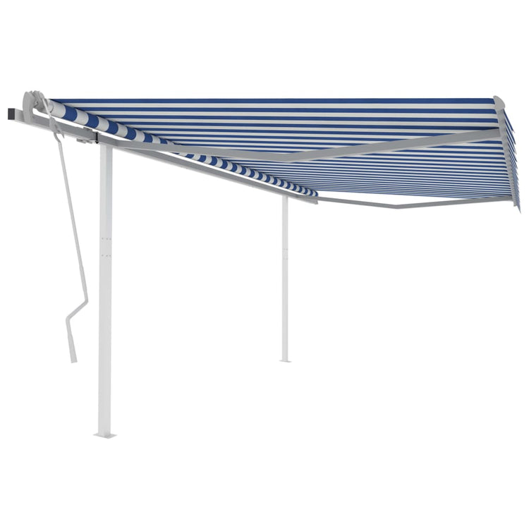 Vidaxl Luifel extensible manuellement avec des poteaux 4,5x3,5 m bleu et blanc