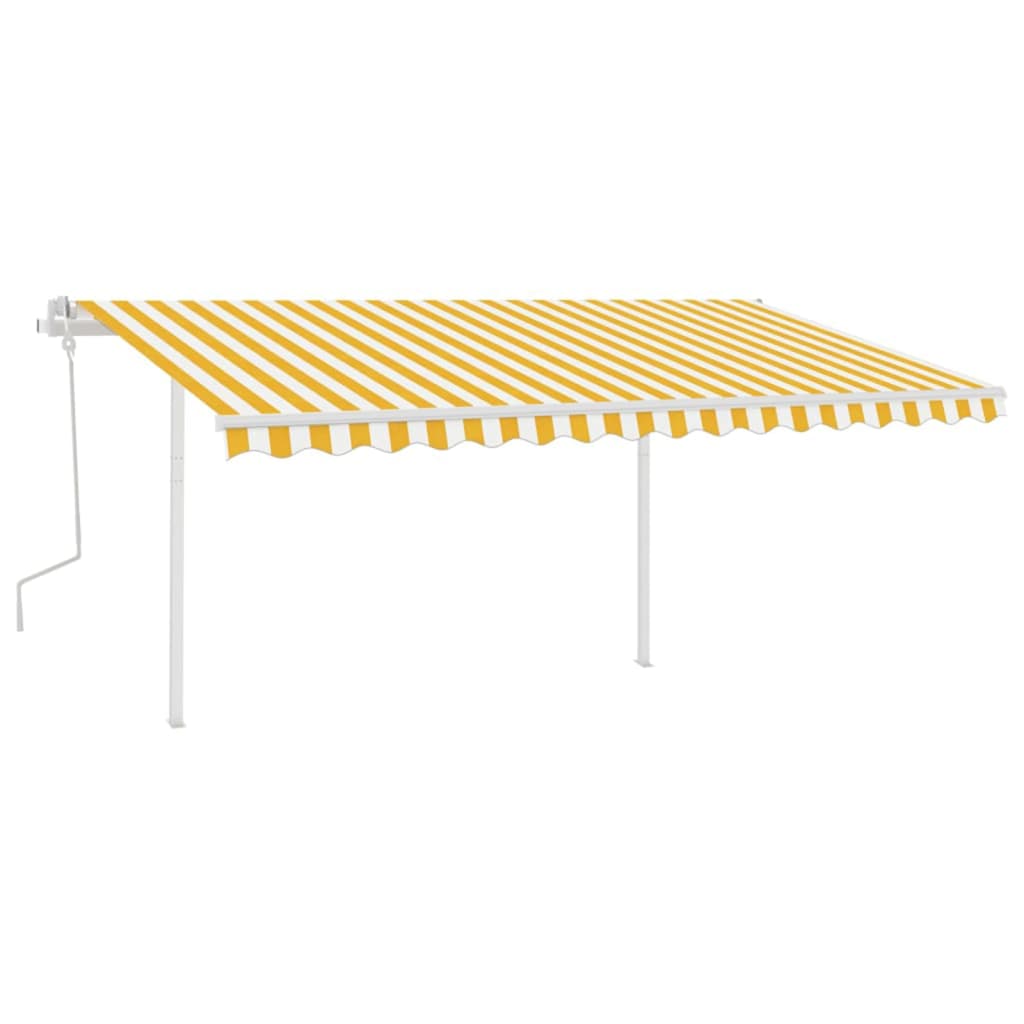 Vidaxl Luifel extensible manuellement avec des poteaux 4,5x3,5 m jaune et blanc