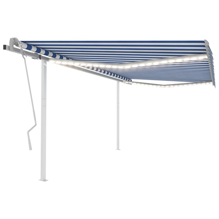 Vidaxl Luifel extensible manuellement avec LED 4,5x3,5 m bleu et blanc