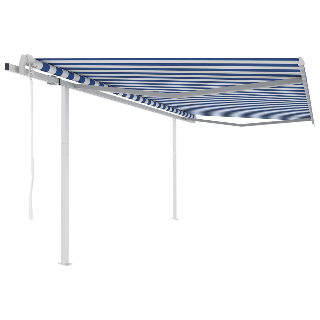 Vidaxl Luifel a automatiquement extensible avec des poteaux 4,5x3,5 m bleu et blanc