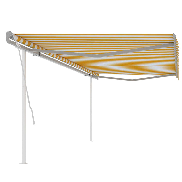 Vidaxl luifel extensible manuellement avec des poteaux 5x3,5 m jaune et blanc