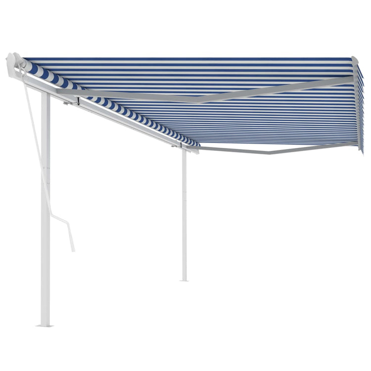 Vidaxl Luifel a automatiquement extensible avec des poteaux 5x3,5 m bleu et blanc