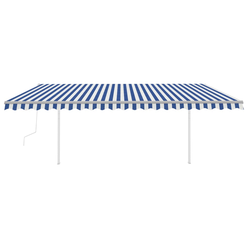 Vidaxl Luifel a automatiquement extensible avec des poteaux 5x3,5 m bleu et blanc