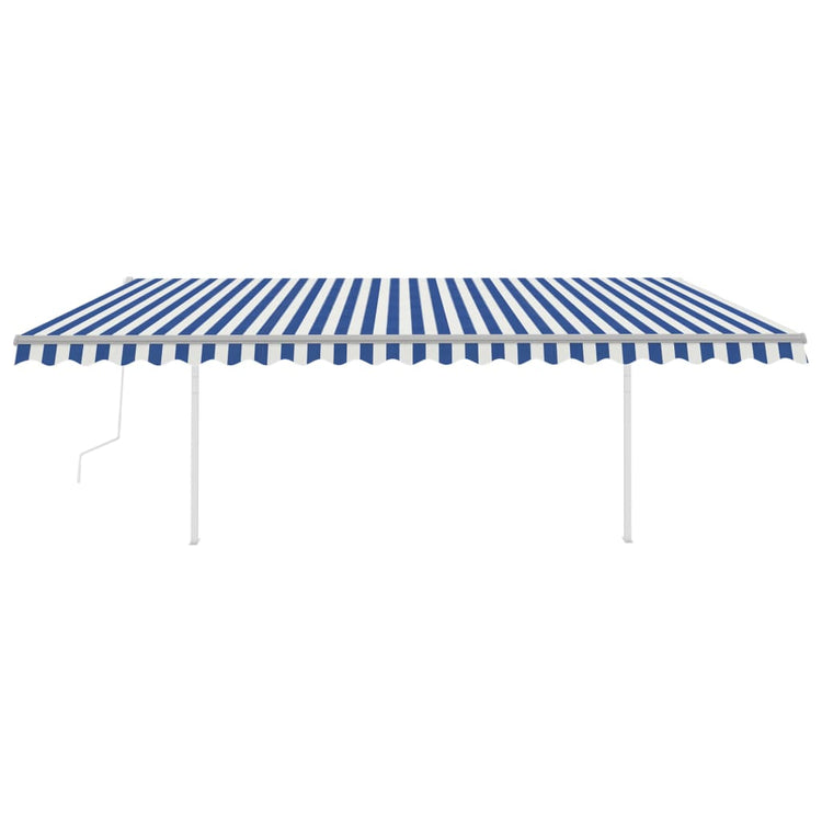 Vidaxl Luifel a automatiquement extensible avec des poteaux 5x3,5 m bleu et blanc