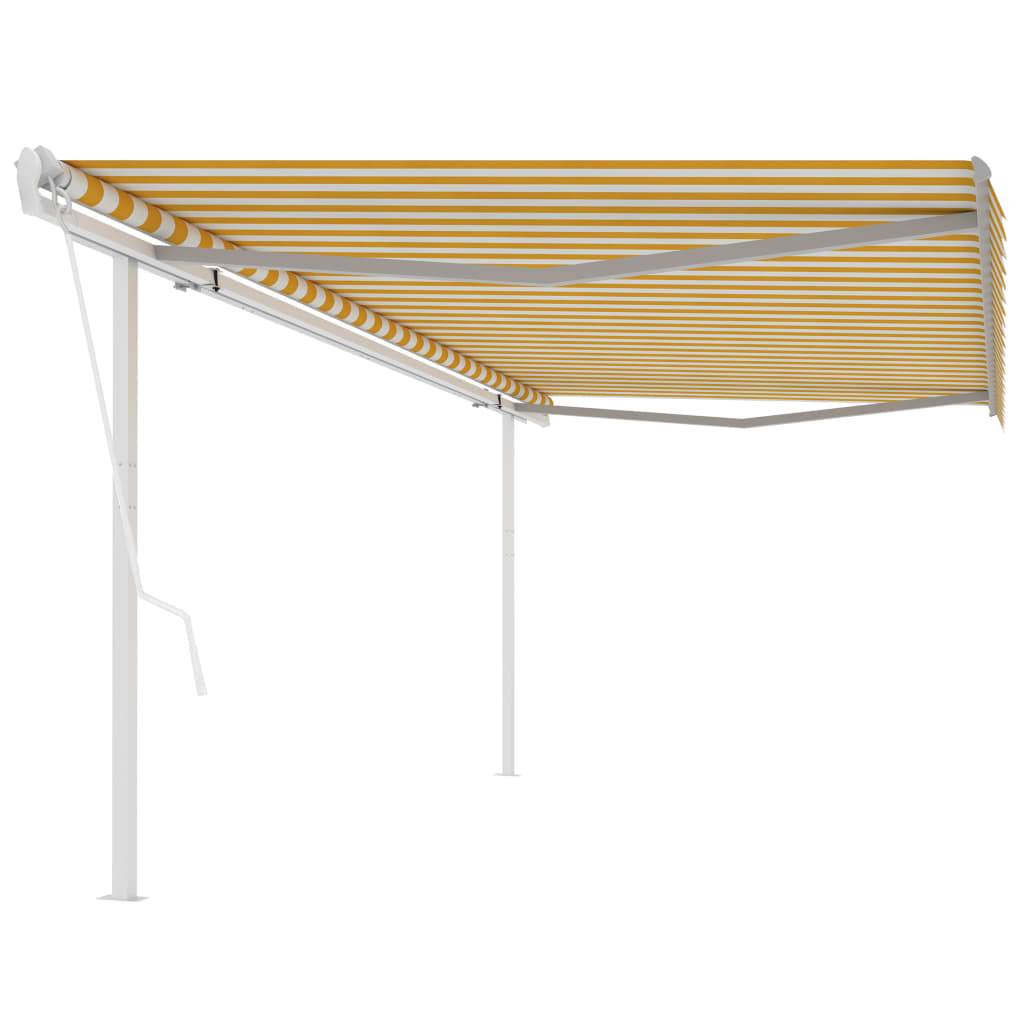 Vidaxl Luifel a automatiquement extensible avec des poteaux 5x3,5 m jaune et blanc
