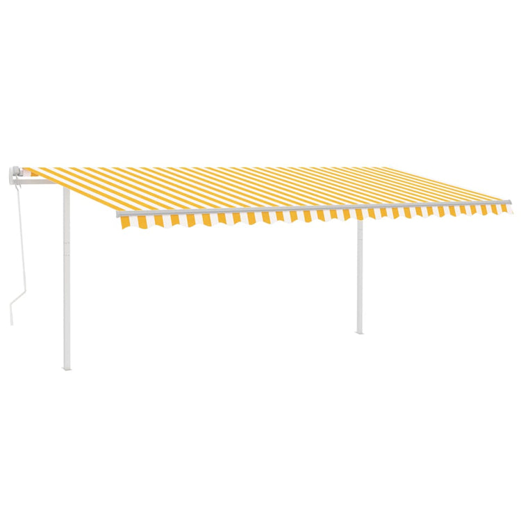 Vidaxl Luifel a automatiquement extensible avec des poteaux 5x3,5 m jaune et blanc