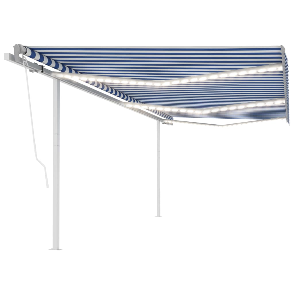 Vidaxl luifel extensible manuellement avec LED 6x3,5 m bleu et blanc