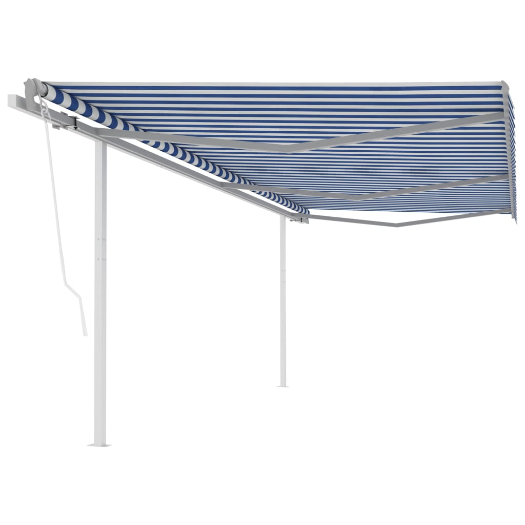 Vidaxl Luifel est automatiquement extensible avec des poteaux 6x3,5 m bleu et blanc