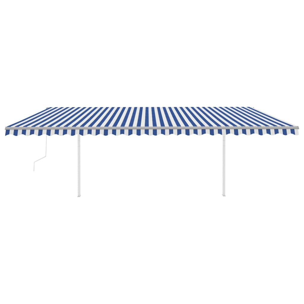 Vidaxl Luifel est automatiquement extensible avec des poteaux 6x3,5 m bleu et blanc