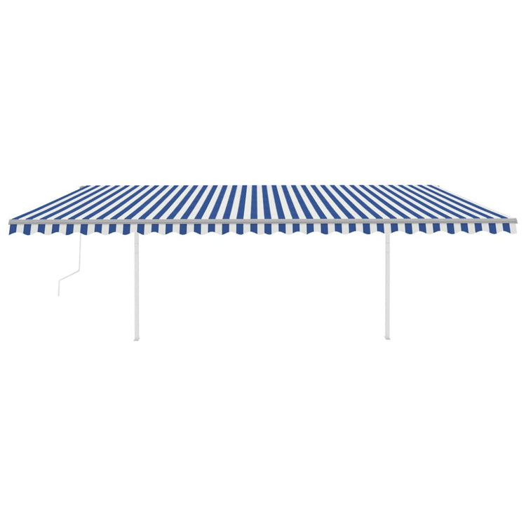 Vidaxl Luifel est automatiquement extensible avec des poteaux 6x3,5 m bleu et blanc