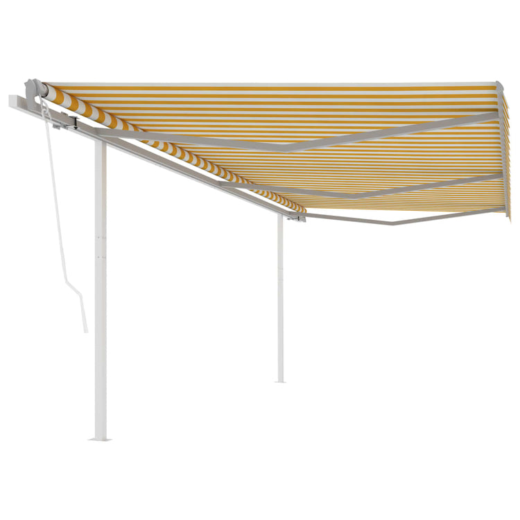 Vidaxl Luifel a automatiquement extensible avec des poteaux 6x3,5 m jaune et blanc