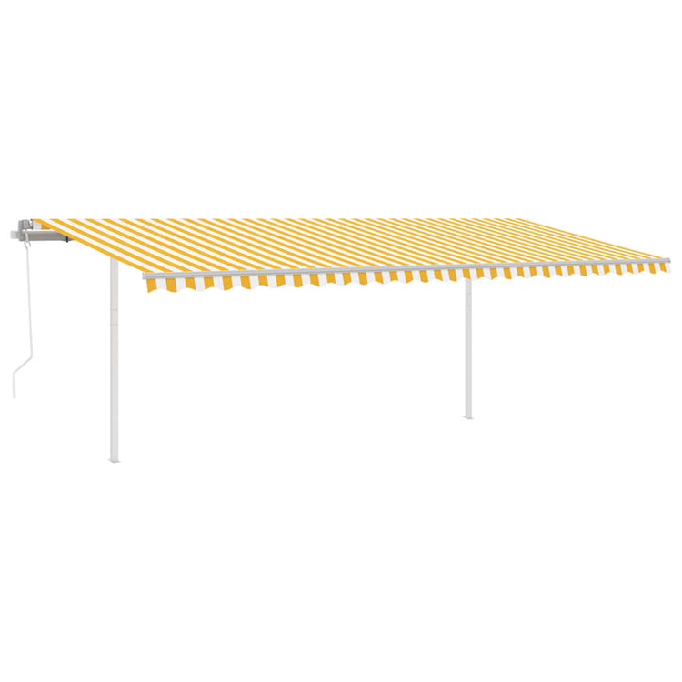 Vidaxl Luifel a automatiquement extensible avec des poteaux 6x3,5 m jaune et blanc