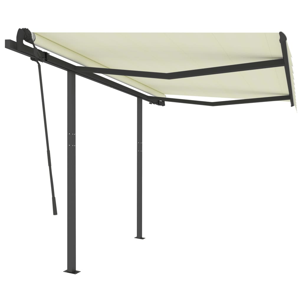 Vidaxl luifel extensible manuellement avec des poteaux 3x2,5 m crème -colored