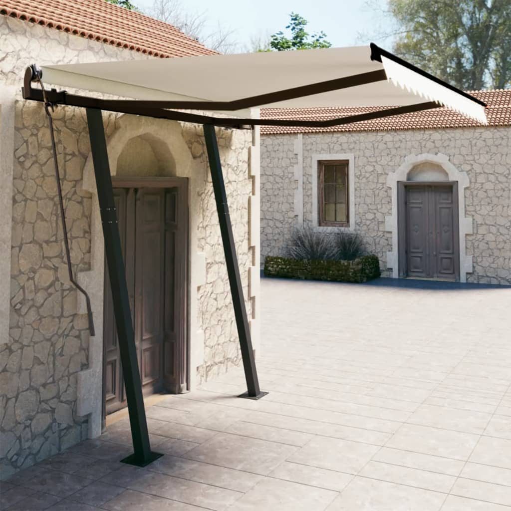Vidaxl luifel extensible manuellement avec des poteaux 3x2,5 m crème -colored