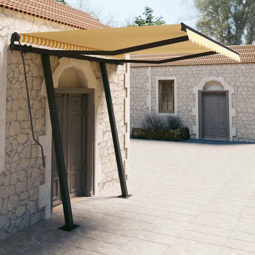 Vidaxl luifel extensible manuellement avec des poteaux 3x2,5 m jaune et blanc