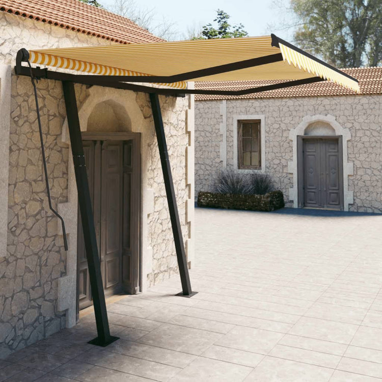 Vidaxl luifel extensible manuellement avec des poteaux 3x2,5 m jaune et blanc