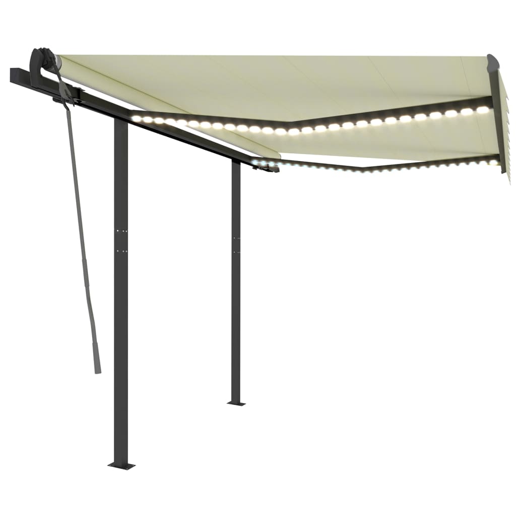 Vidaxl luifel extensible manuellement avec LED 3x2,5 m crème -colored