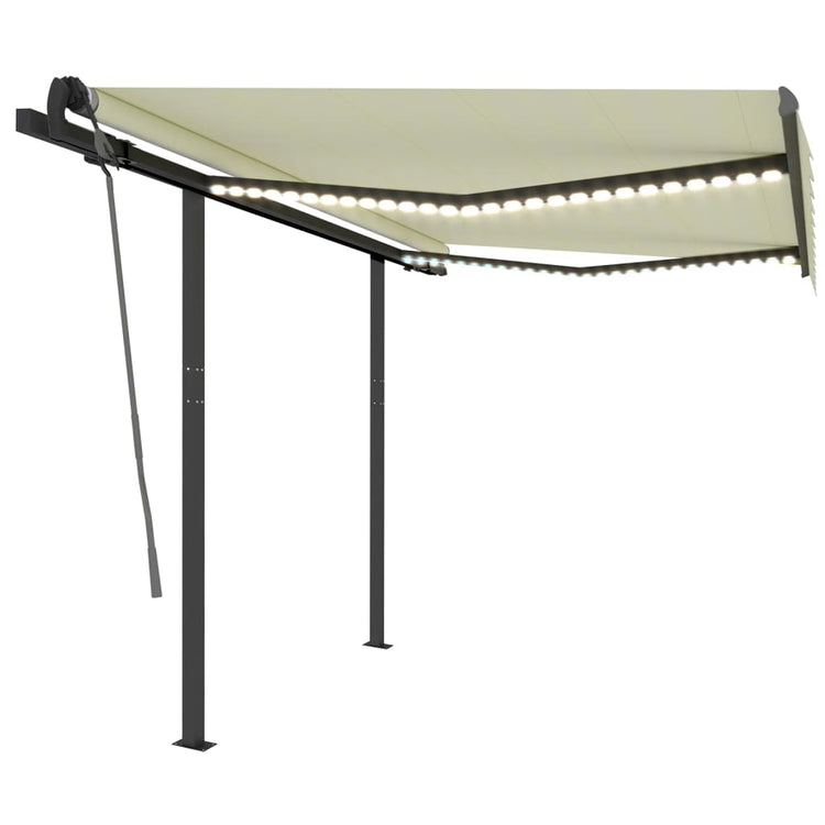 Vidaxl luifel extensible manuellement avec LED 3x2,5 m crème -colored