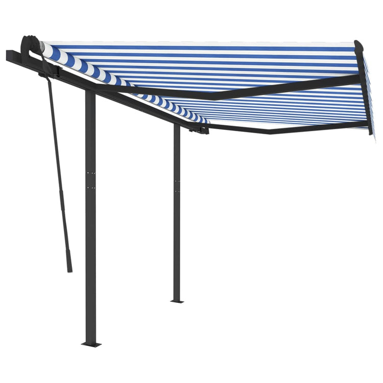 Vidaxl Luifel a automatiquement extensible avec des poteaux 3x2,5 m bleu et blanc
