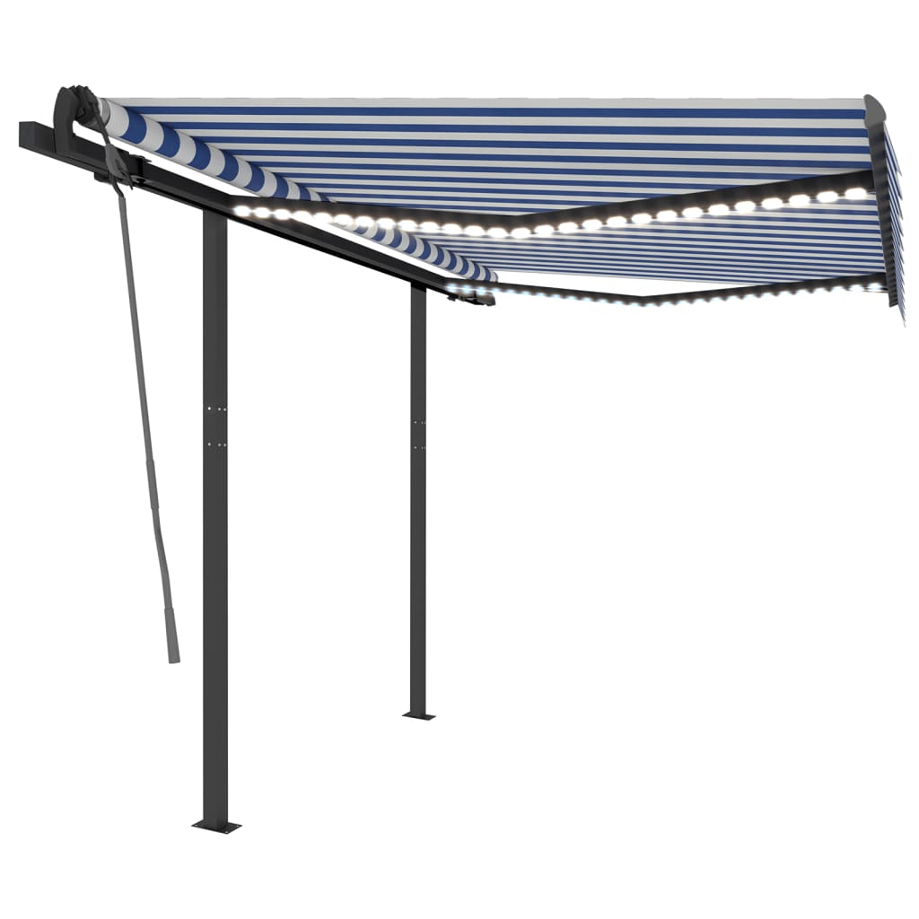 Vidaxl Luifel automatique avec led et capteur de vent 3x2,5 m bleu et blanc